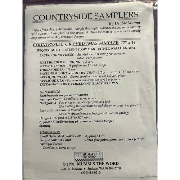 Debbie Mumm countryside or chirstmas sampler quilt pattern - Picture 4 of 8